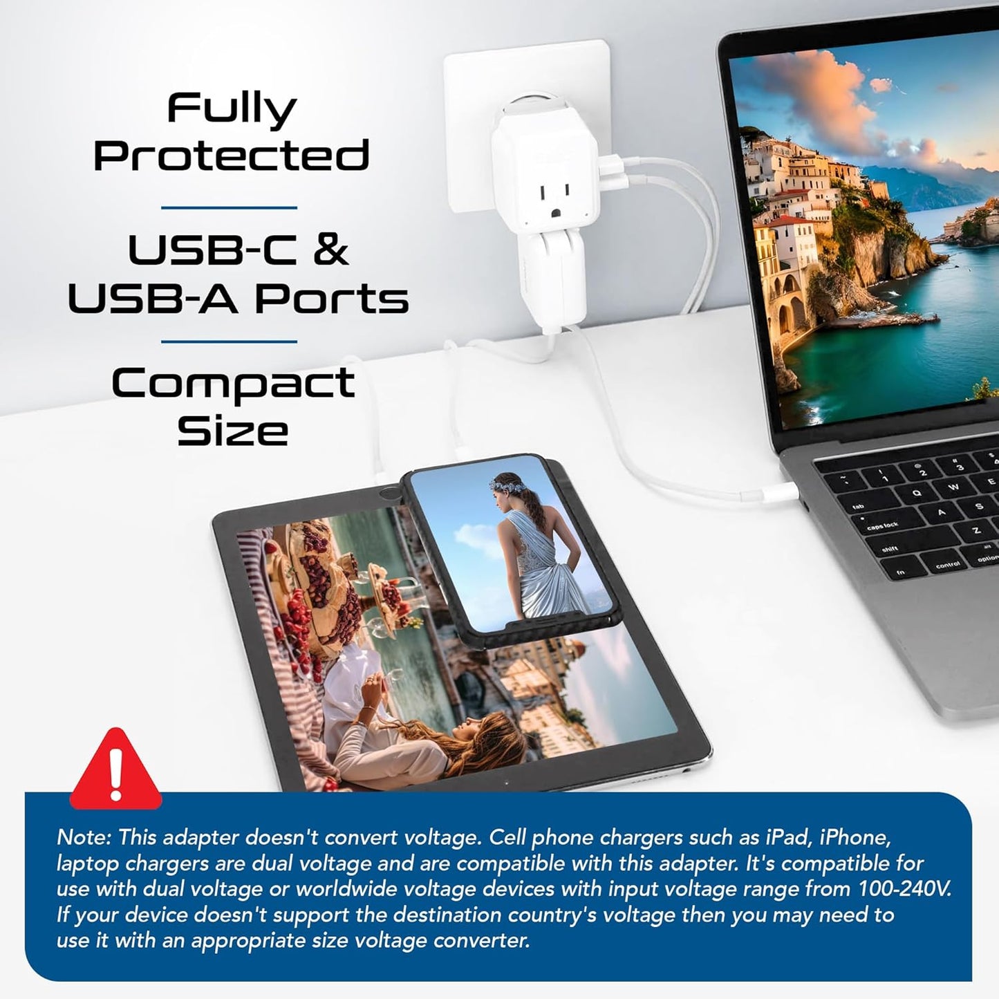 Europe Plug Adapter, Safe Dual USB & USB-C 3.1A - 2 USA Outlet - Compact & Powerful - Use Euro, Greece, Italy, Switzerland, Turkey, Portugal - Includes Type C Swadapt Attachment
