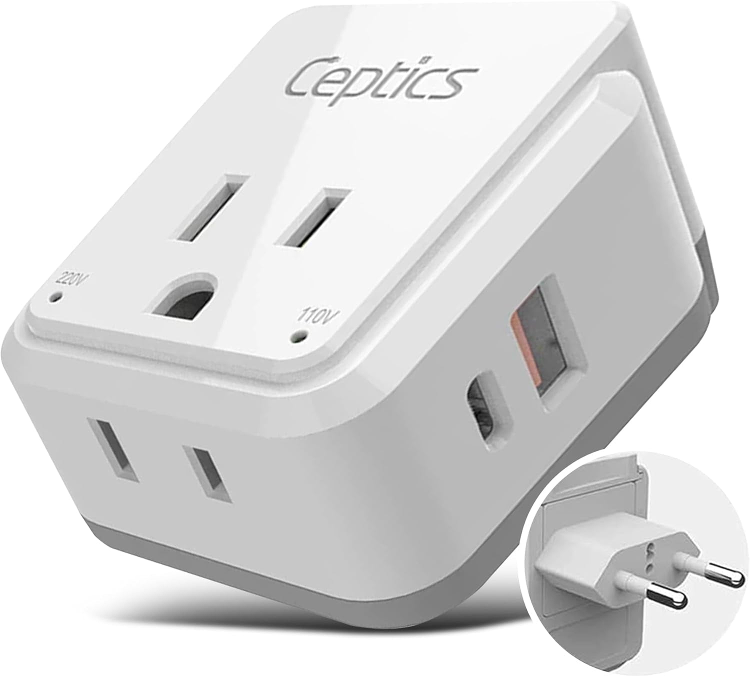 Europe Plug Adapter,  Safe Dual USB & USB-C 3.1A - 2 USA Outlet - Compact & Powerful - Use Euro, Greece, Italy, Switzerland, Turkey, Portugal - Includes Type C Swadapt Attachment