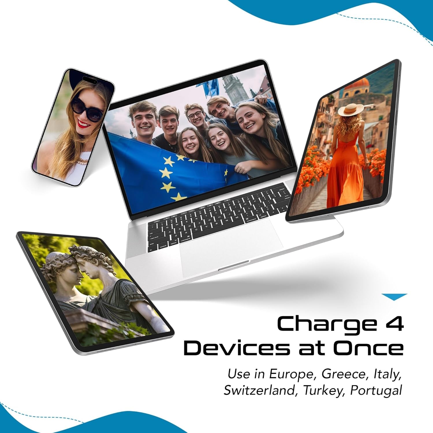 Europe Plug Adapter,  Safe Dual USB & USB-C 3.1A - 2 USA Outlet - Compact & Powerful - Use Euro, Greece, Italy, Switzerland, Turkey, Portugal - Includes Type C Swadapt Attachment