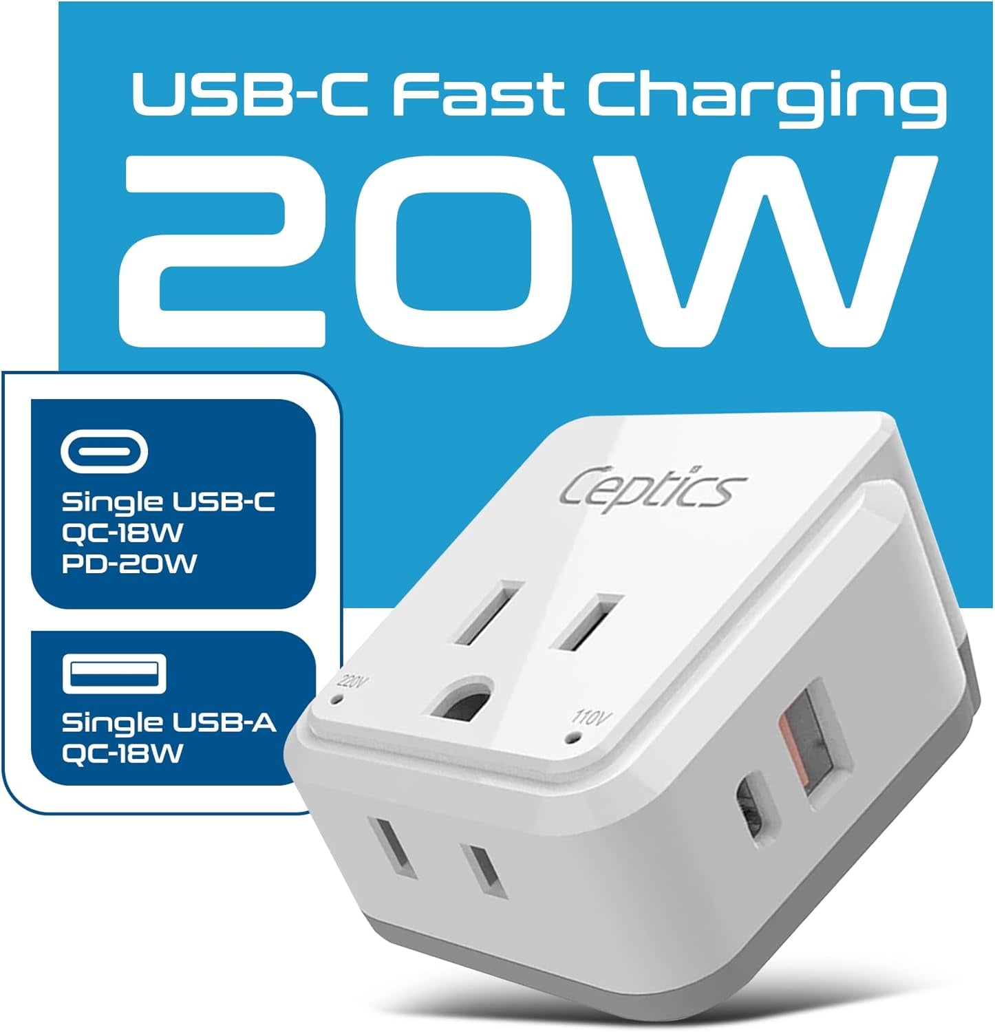 Europe Plug Adapter,  Safe Dual USB & USB-C 3.1A - 2 USA Outlet - Compact & Powerful - Use Euro, Greece, Italy, Switzerland, Turkey, Portugal - Includes Type C Swadapt Attachment