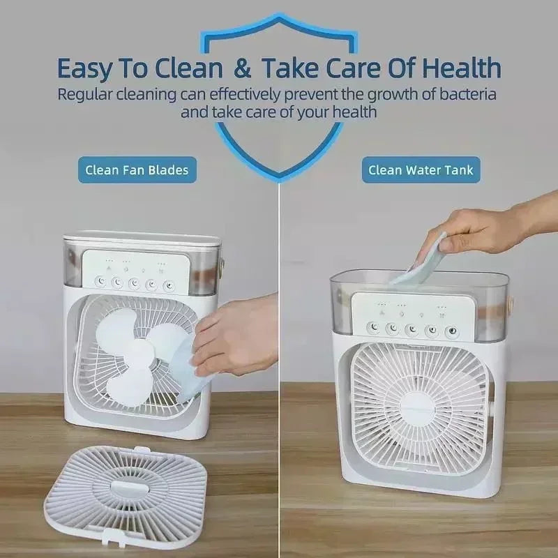 Portable Fan Air Conditioners USB Electric Fan Air Cooler LED Night Light Water Mist Fun 3 in 1 Air Humidifier for Home