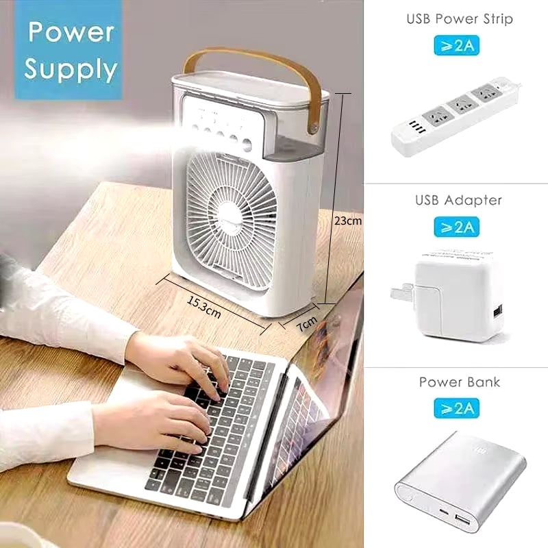 Portable Fan Air Conditioners USB Electric Fan Air Cooler LED Night Light Water Mist Fun 3 in 1 Air Humidifier for Home